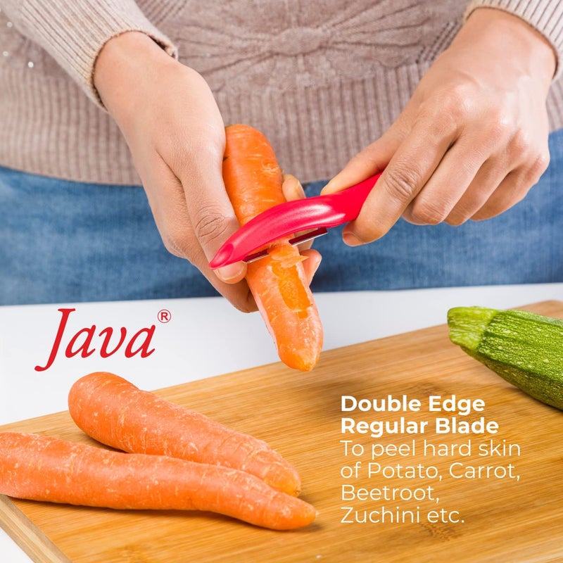 JAVA Universal Peeler || Stainless Steel Blade || Serrated and Regular Dual Edge Blade Kitchen Tool for Home and Professional Use || Pack of 2 Pieces Orange and Red Color - Image 3