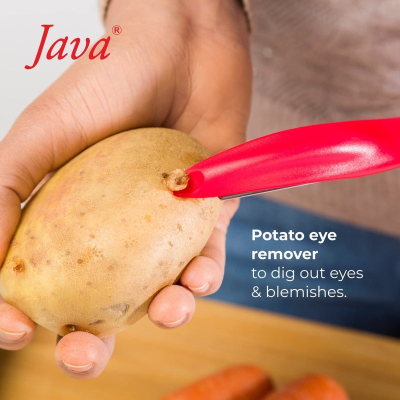 JAVA Universal Peeler || Stainless Steel Blade || Serrated and Regular Dual Edge Blade Kitchen Tool for Home and Professional Use || Pack of 2 Pieces Orange and Red Color - Image 4