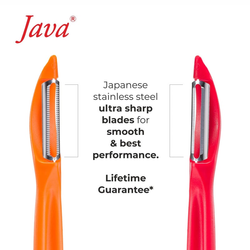 JAVA Universal Peeler || Stainless Steel Blade || Serrated and Regular Dual Edge Blade Kitchen Tool for Home and Professional Use || Pack of 2 Pieces Orange and Red Color - Image 5