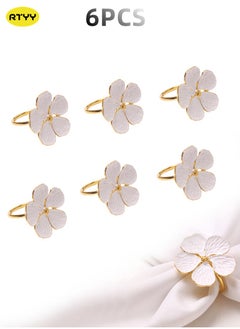 RTYY 6Pcs White Flower Napkin Rings Gold Metal Napkin Holders Wedding Floral Napkin Buckles Thanksgiving Christmas Ramadan Festival Table Decor  - Image 1