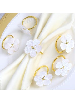 RTYY 6Pcs White Flower Napkin Rings Gold Metal Napkin Holders Wedding Floral Napkin Buckles Thanksgiving Christmas Ramadan Festival Table Decor  - Image 5
