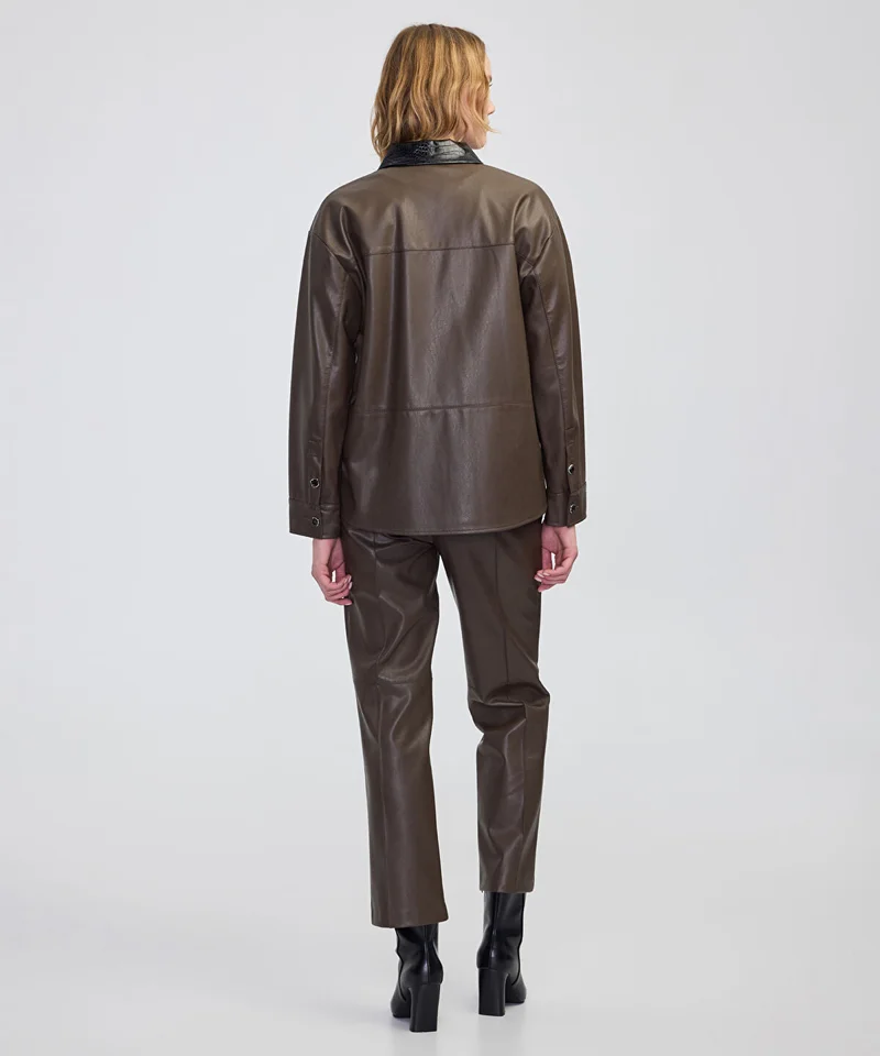 Ipekyol  Contrast Collar Leather-Effect Shirt for Women | Best Price UAE