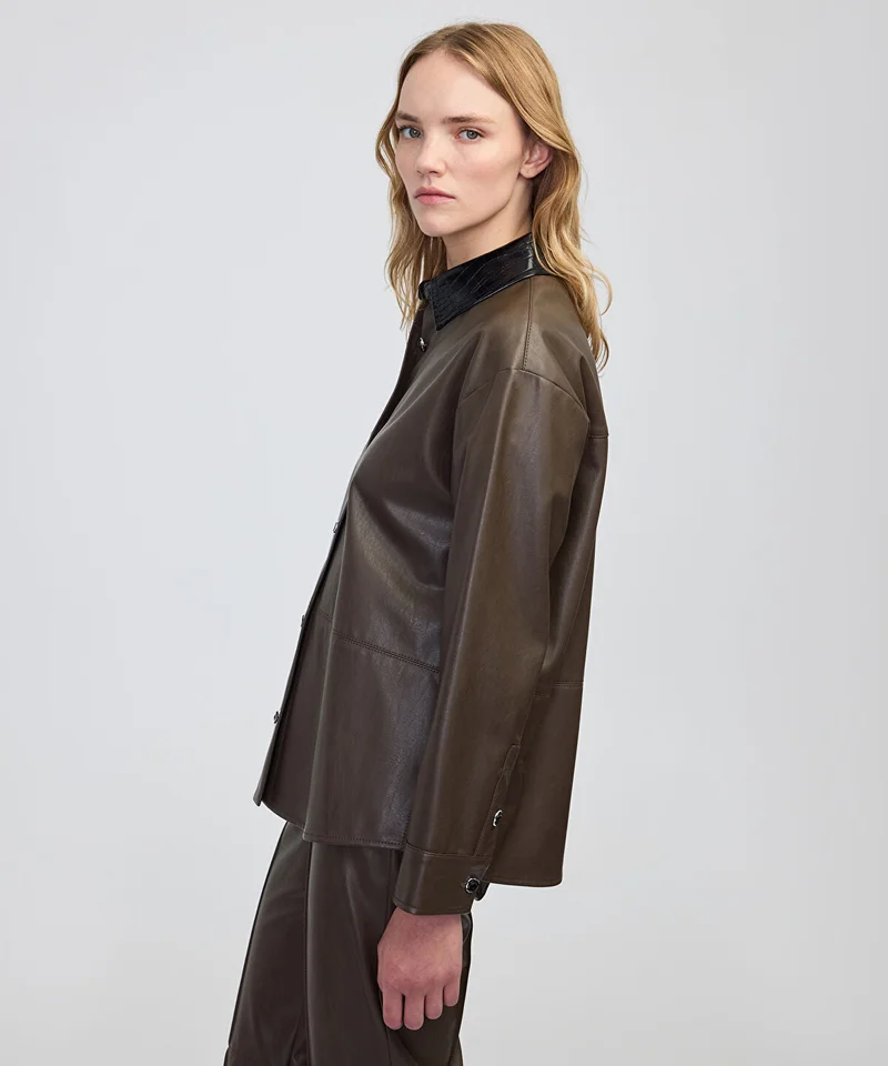Ipekyol  Contrast Collar Leather-Effect Shirt for Women | Best Price UAE