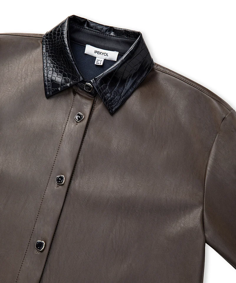 Ipekyol  Contrast Collar Leather-Effect Shirt for Women | Best Price UAE