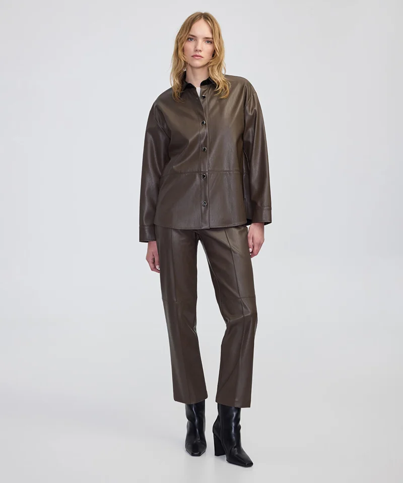 Ipekyol  Contrast Collar Leather-Effect Shirt for Women | Best Price UAE
