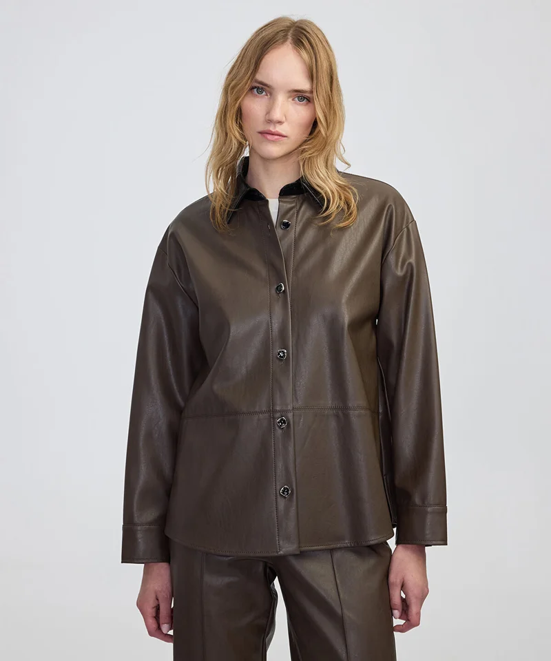 Ipekyol  Contrast Collar Leather-Effect Shirt for Women | Best Price UAE