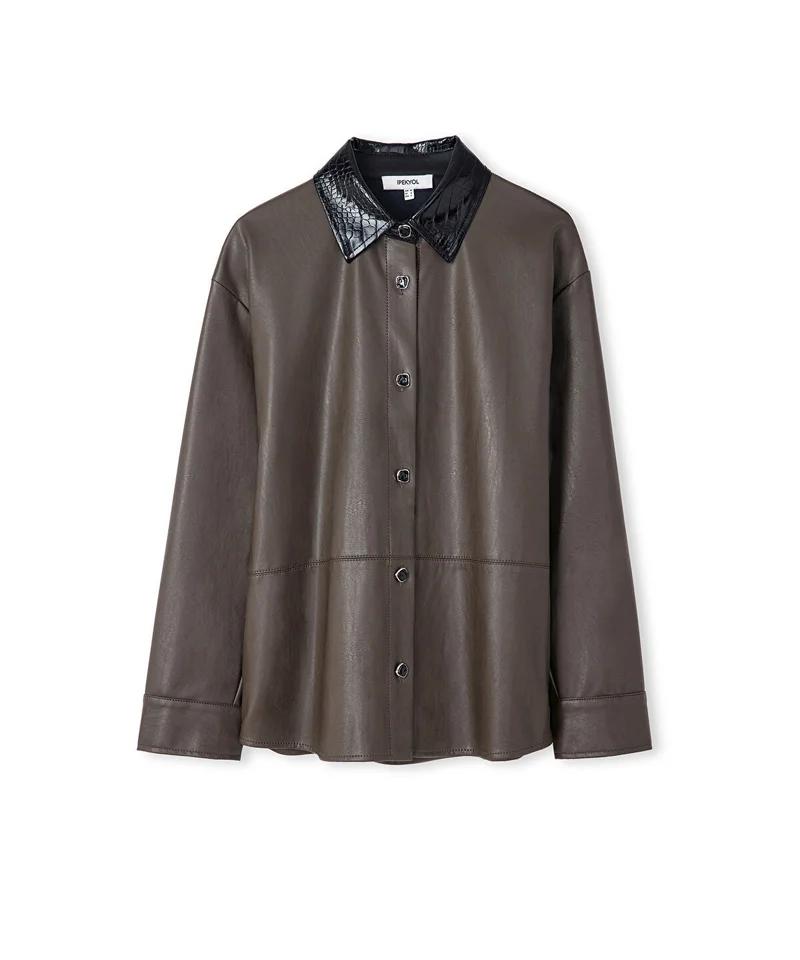 Ipekyol  Contrast Collar Leather-Effect Shirt for Women | Best Price UAE