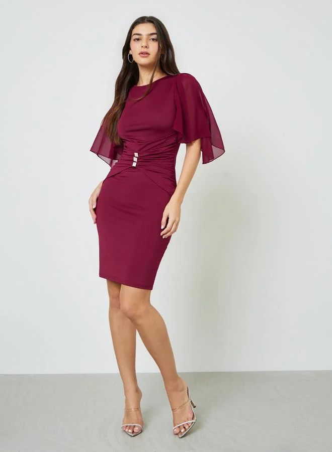 تايك تو Burgundy Cape Overlay Bodycon Mini Dress