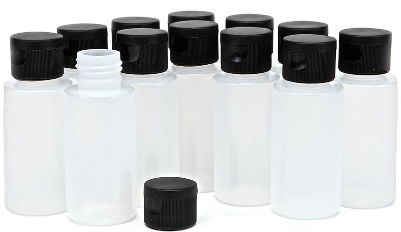 Vivaplex 12 Clear 2 oz Plastic Squeeze Bottles with Black Flip Top Caps - Image 1