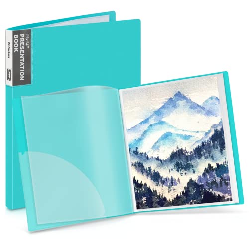 Dunwell 11x14 Art Portfolio Folder (Aqua), Presentation Binder with 24 Pockets, Large 11 x 14 Portfolio Binder, Acid-Free Poly Cover and Sleeves - Image 1