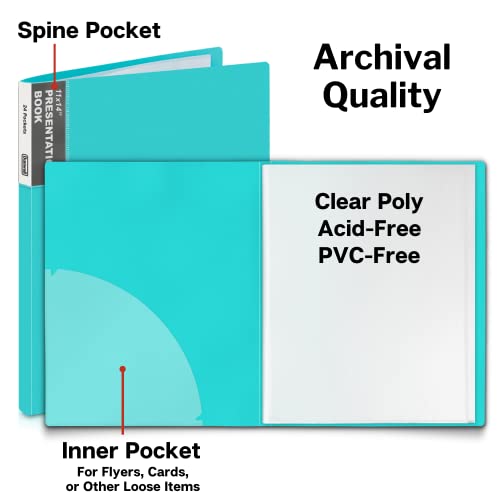 Dunwell 11x14 Art Portfolio Folder (Aqua), Presentation Binder with 24 Pockets, Large 11 x 14 Portfolio Binder, Acid-Free Poly Cover and Sleeves - Image 4
