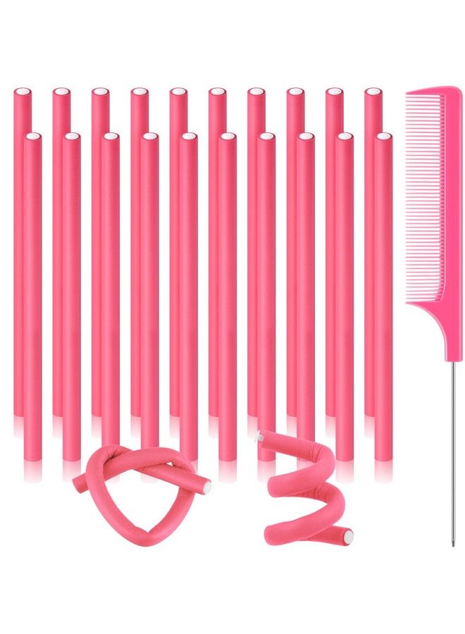 Chuangdi 20 Pieces Flexible Curling Rods Twist Foam Hair Rollers Soft Foam No Heat Hair Rods Rollers Curlers And Steel Pintail Comb Rat Tail Comb For Women Girls Long And Short Hair (Dark Pink0.31 X 9.4 Inch) - Image 1