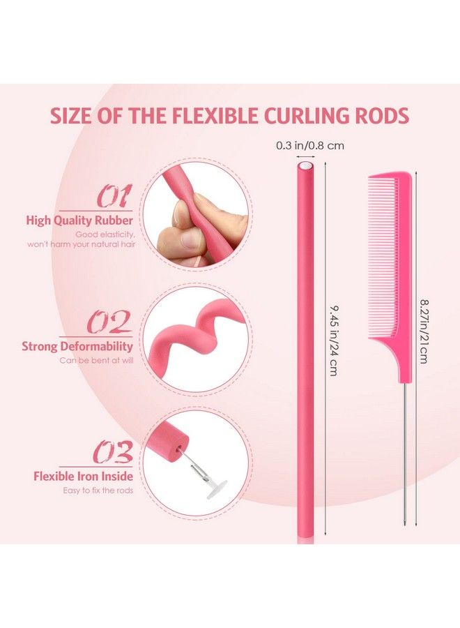 Chuangdi 20 Pieces Flexible Curling Rods Twist Foam Hair Rollers Soft Foam No Heat Hair Rods Rollers Curlers And Steel Pintail Comb Rat Tail Comb For Women Girls Long And Short Hair (Dark Pink0.31 X 9.4 Inch) - Image 3