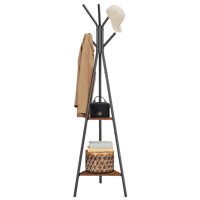 VASAGLE Coat Rack Freestanding, Coat Hanger Stand, Hall Tree with 2 Shelves, for Clothes, Hat, Bag, Industrial Style, Rustic Brown and Black URCR16BX - Image 1