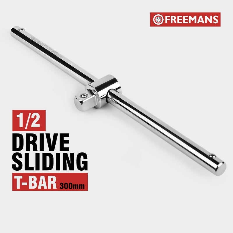 FREEMANS DSH12-300 Heavy-Duty 1/2" Drive Sliding T-Bar Handle - 300mm Length || Drive for Socket Wrenches || CR-V Steel with Chrome Finish || For for Socket Set, Automotive Repair - Image 2