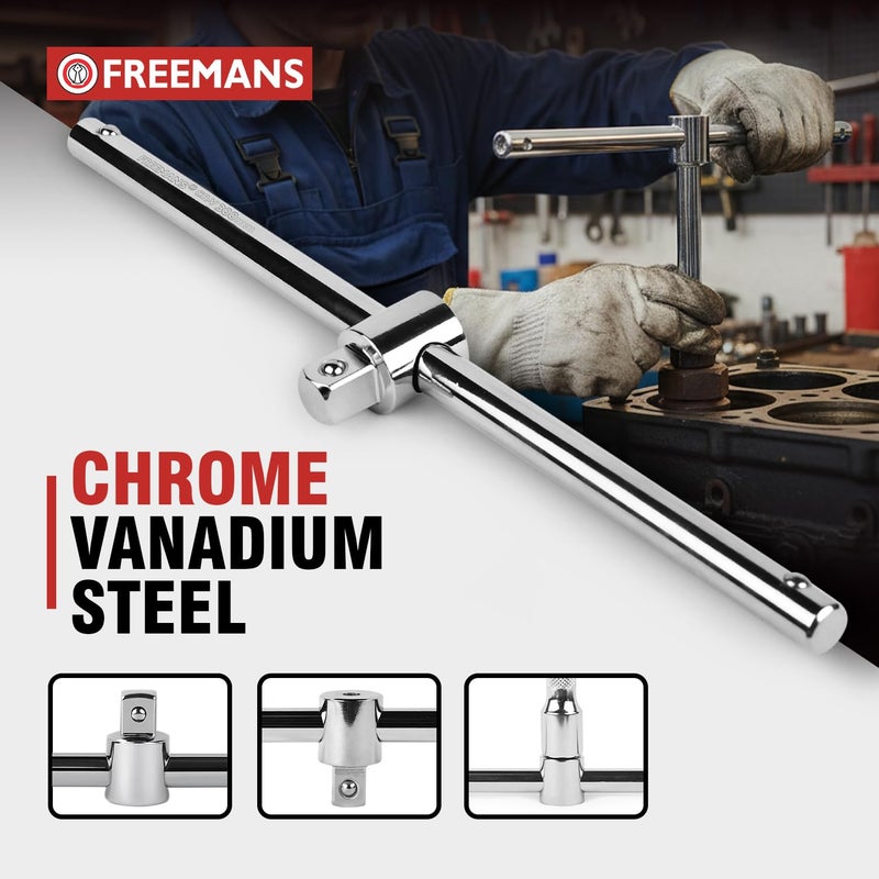 FREEMANS DSH12-300 Heavy-Duty 1/2" Drive Sliding T-Bar Handle - 300mm Length || Drive for Socket Wrenches || CR-V Steel with Chrome Finish || For for Socket Set, Automotive Repair - Image 4