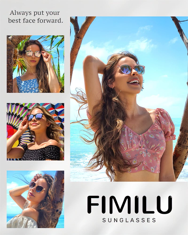 FIMILU نظارات شمسية للنساء من فيميليو - عبوتين - عدسات بولارية UV400 حماية، إطار كبير، نظارات عصرية وأنيقة - Image 3