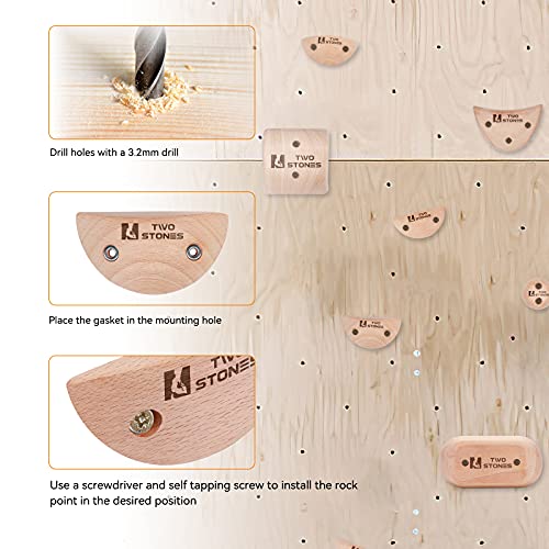TWO STONES Wooden Rock Climbing Holds Kids and Adults | Wood Rock Wall Climbing Holds Kids and Gyms | Variety Screw On Climbing Hand Holds Set with Mounting Hardware - Image 5
