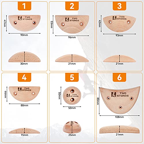 TWO STONES Wooden Rock Climbing Holds Kids and Adults | Wood Rock Wall Climbing Holds Kids and Gyms | Variety Screw On Climbing Hand Holds Set with Mounting Hardware - Image 2