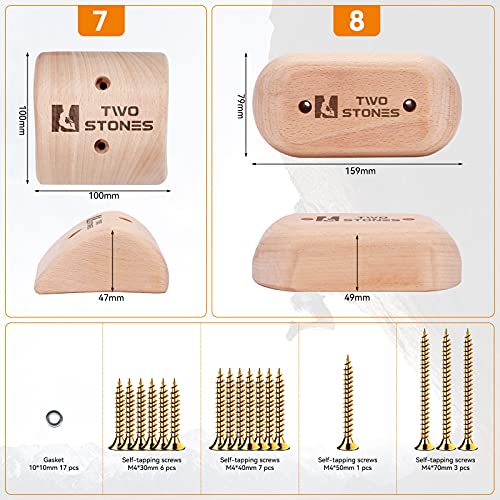 TWO STONES Wooden Rock Climbing Holds Kids and Adults | Wood Rock Wall Climbing Holds Kids and Gyms | Variety Screw On Climbing Hand Holds Set with Mounting Hardware - Image 3