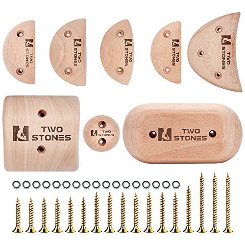 TWO STONES Wooden Rock Climbing Holds Kids and Adults | Wood Rock Wall Climbing Holds Kids and Gyms | Variety Screw On Climbing Hand Holds Set with Mounting Hardware - Image 1