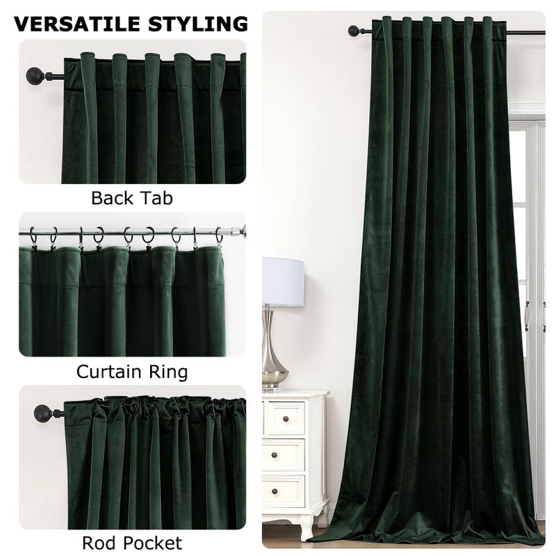 Dchola Dark Green Velvet Curtains for Bedroom Window with Back Tab, Super Soft Vintage Luxury Heavy Drapes, Room Darkening Thermal Insulated Curtain for Living Room, W52 by L84 inches, 2 Panels - Image 5