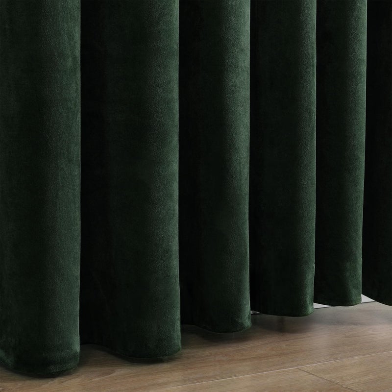 Dchola Dark Green Velvet Curtains for Bedroom Window with Back Tab, Super Soft Vintage Luxury Heavy Drapes, Room Darkening Thermal Insulated Curtain for Living Room, W52 by L84 inches, 2 Panels - Image 2
