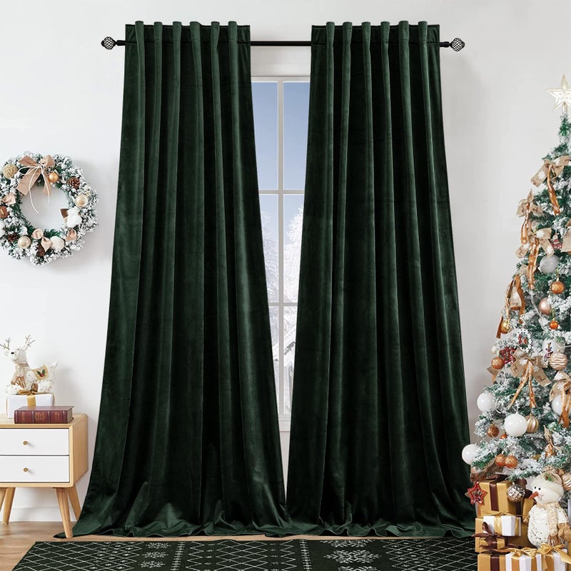 Dchola Dark Green Velvet Curtains for Bedroom Window with Back Tab, Super Soft Vintage Luxury Heavy Drapes, Room Darkening Thermal Insulated Curtain for Living Room, W52 by L84 inches, 2 Panels - Image 1