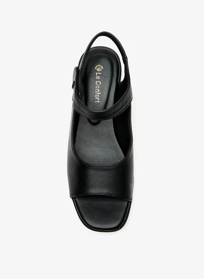 Le Confort Women's Solid Wedge Heel Sandals with Hook and Loop Closure