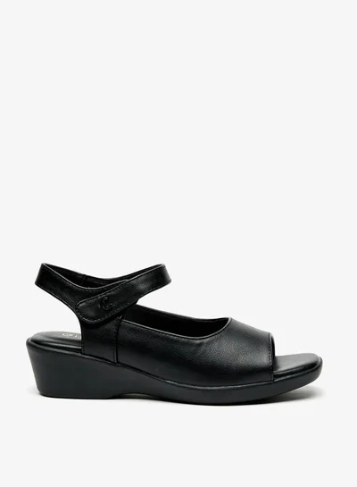 لو كونفورت Women's Solid Wedge Heel Sandals with Hook and Loop Closure