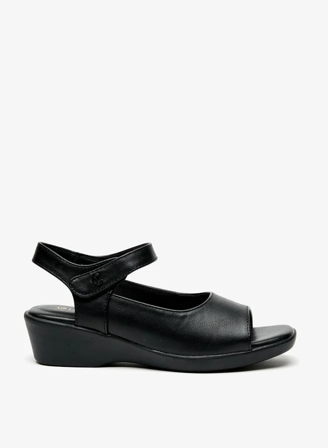 Le Confort Women's Solid Wedge Heel Sandals with Hook and Loop Closure