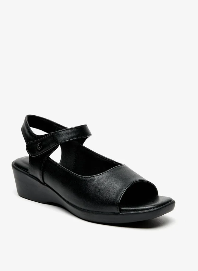 Le Confort Women's Solid Wedge Heel Sandals with Hook and Loop Closure