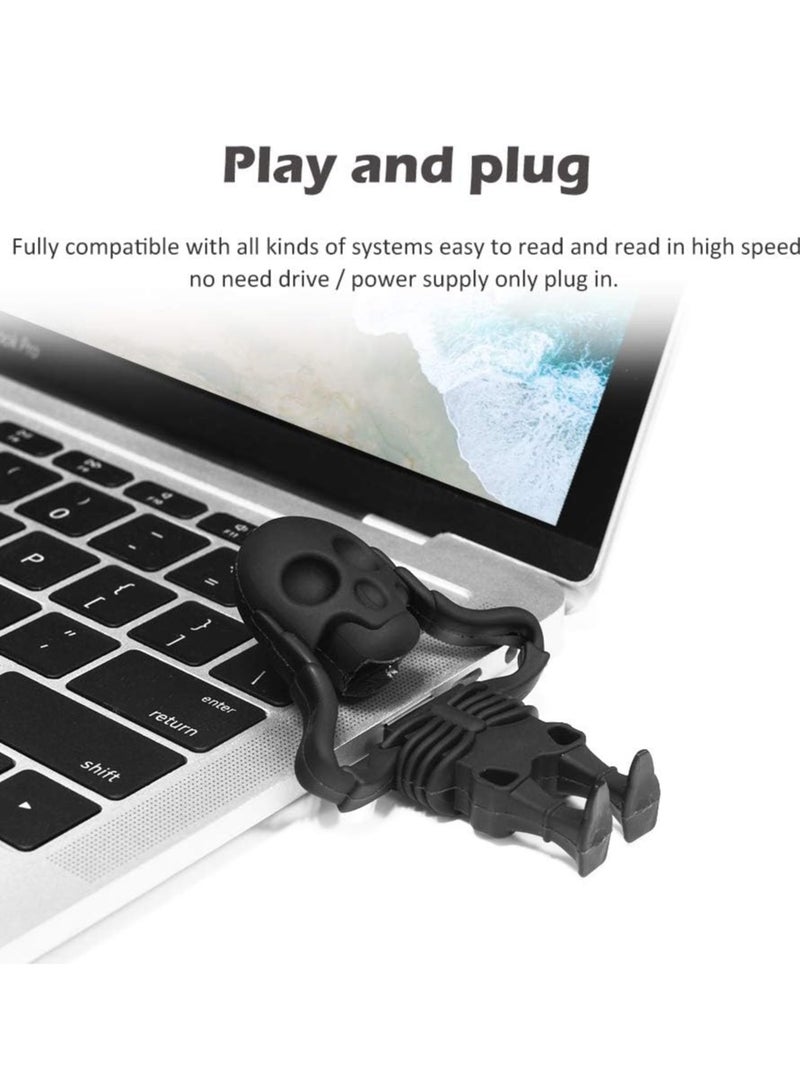 عصا ذاكرة على شكل هيكل عظمي كرتوني، محرك فلاش USB مقاوم للماء والصدمات، محرك إبهام لنقل البيانات عالي السرعة، محرك أقراص تخزين بيانات محمول خفيف الوزن، (قطعة واحدة، أسود، 64 جيجابايت) - Image 4