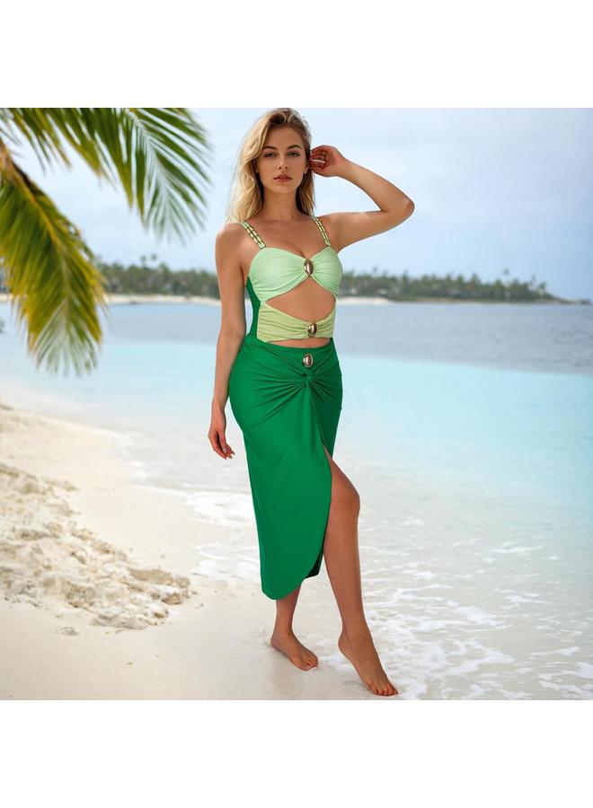 Y&D Women's One Piece Swimsuit with Cover up Set Beach Wrap Skirt Retro Bikini Set Two Piece Bathing Suit with Cover up - Image 2