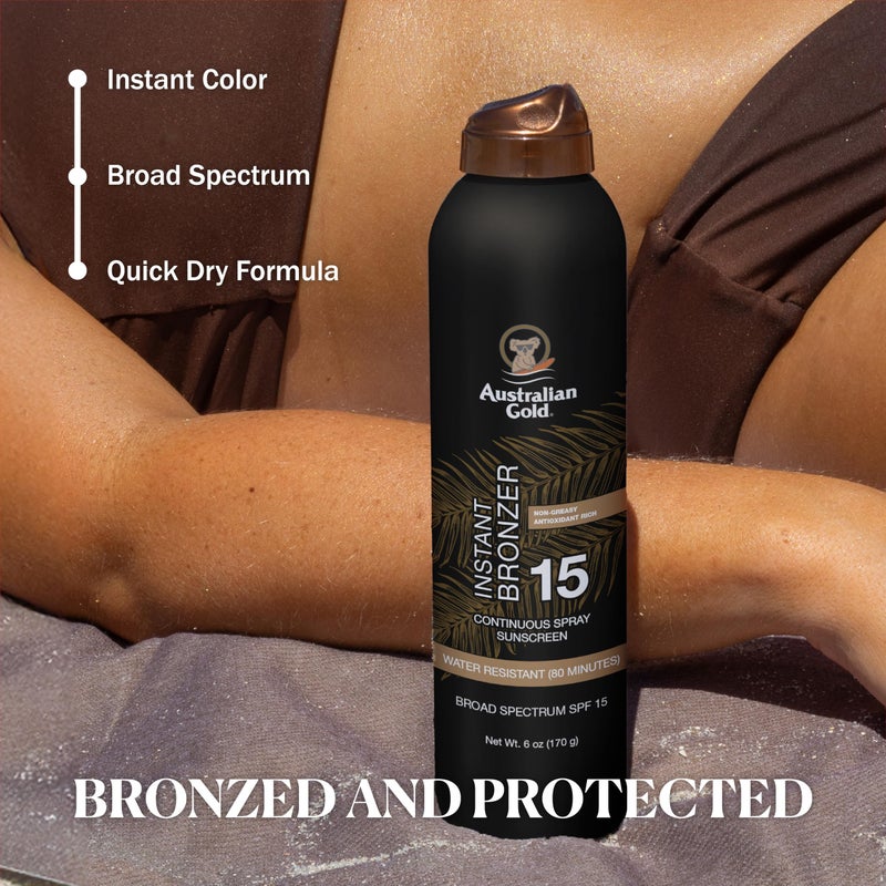 Australian Gold Australian Gold Continuous Spray Sunscreen with Instant Bronzer SPF 15, Immediate Glow & Dries Fast, Broad Spectrum, Water Resistant, Non-Greasy, Oxybenzone Free, Cruelty Free, 6 Ounce - Image 2