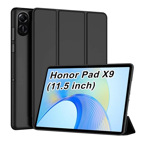 CEDO Tri-Fold for Honor Pad X9 (11.5 in) Smart Case Flip Cover with Multi Viewing Angles Stand | Leather Finish | Heat Dissipation | TPU Backcover (Black) - Image 1