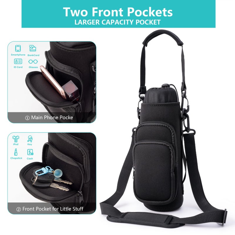 linmaya Water Bottle Carrier Bag,Water Bottle Holder with Straps Phone Pockets Fits Stanley IceFlow Owala 16/24/32/40oz Tumbler(Black) - Image 5