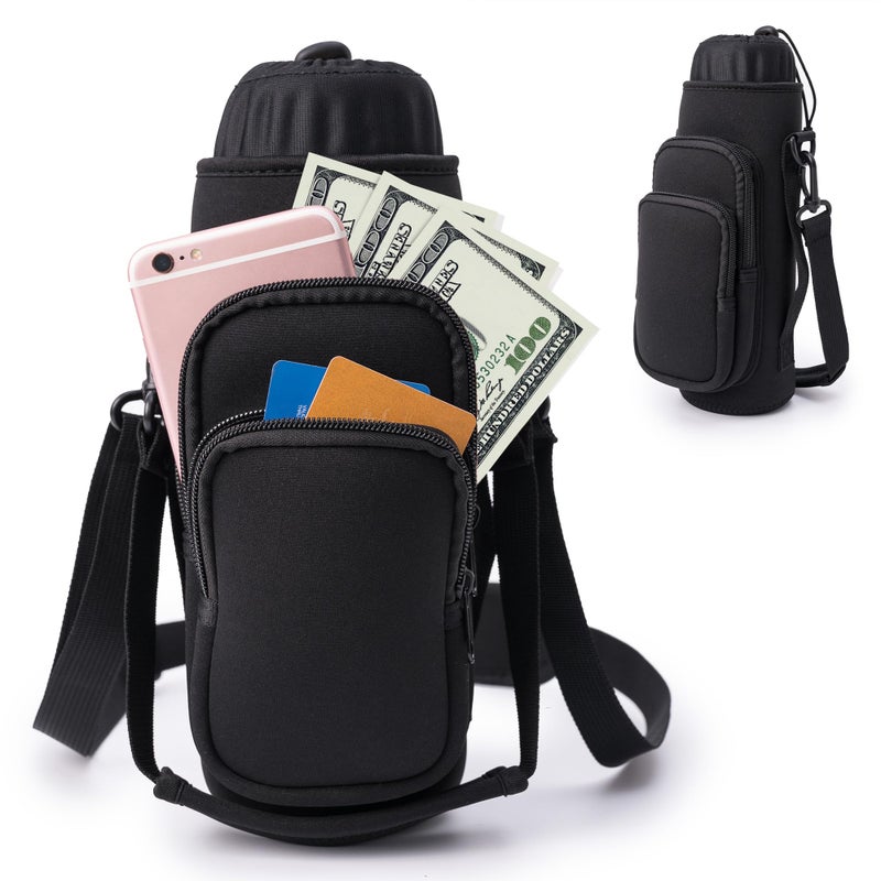 linmaya Water Bottle Carrier Bag,Water Bottle Holder with Straps Phone Pockets Fits Stanley IceFlow Owala 16/24/32/40oz Tumbler(Black) - Image 1