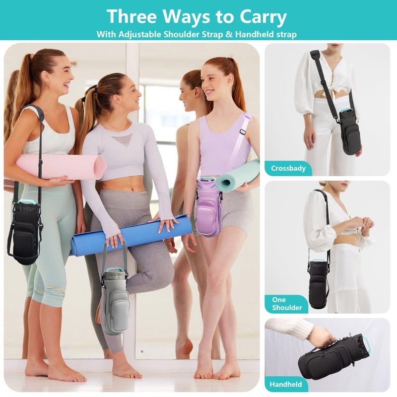 linmaya Water Bottle Carrier Bag,Water Bottle Holder with Straps Phone Pockets Fits Stanley IceFlow Owala 16/24/32/40oz Tumbler(Black) - Image 3