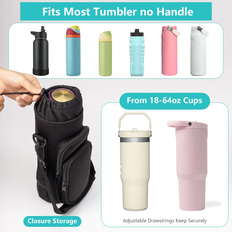 linmaya Water Bottle Carrier Bag,Water Bottle Holder with Straps Phone Pockets Fits Stanley IceFlow Owala 16/24/32/40oz Tumbler(Black) - Image 4