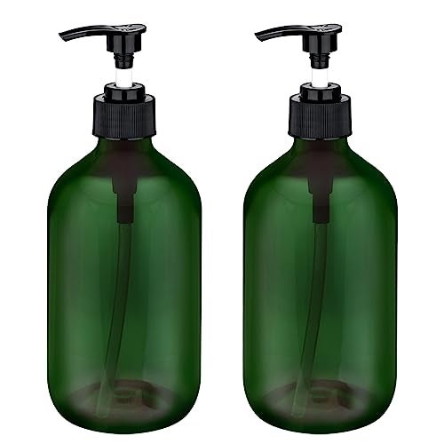 Craftend 2 Pack Pump Bottles Dispenser 16.9 OZ 500ml Bathroom Countertop Pump Dispensers Refillable Plastic Containers for Lotion Shampoo Body Wash Hand Dish Soap Kitchen Accessories with Waterproof Labels - Image 1