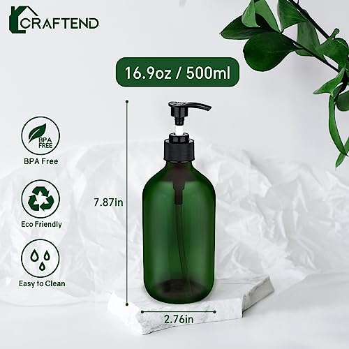 Craftend 2 Pack Pump Bottles Dispenser 16.9 OZ 500ml Bathroom Countertop Pump Dispensers Refillable Plastic Containers for Lotion Shampoo Body Wash Hand Dish Soap Kitchen Accessories with Waterproof Labels - Image 3