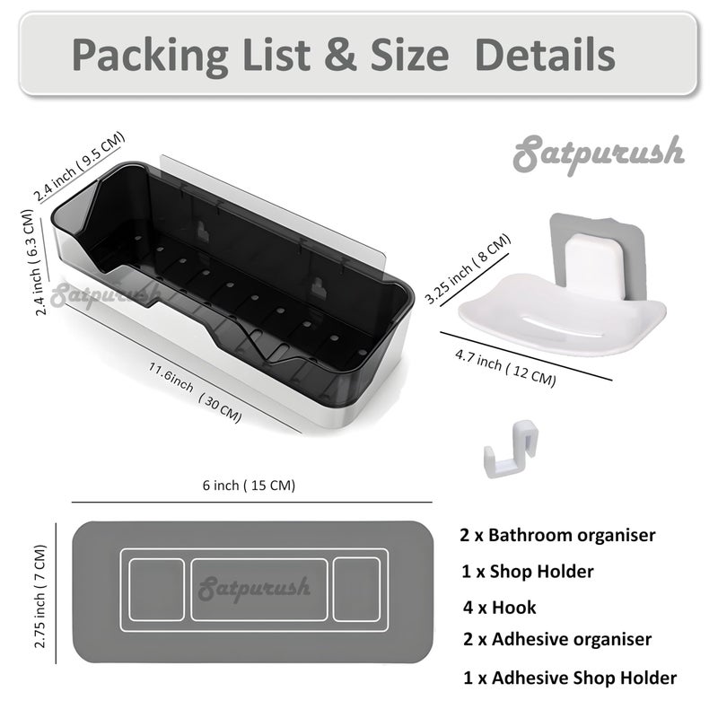 Satpurush Plastic Bathroom Accessories, Bathroom Rack, Bathroom Shelf Organizer, Wall Mounted Shelf, Bathroom Hardware & Accessories, Storage Racks (3 Pack, Bath Shelf with Soap Dish & 4 Hook) White - Image 2