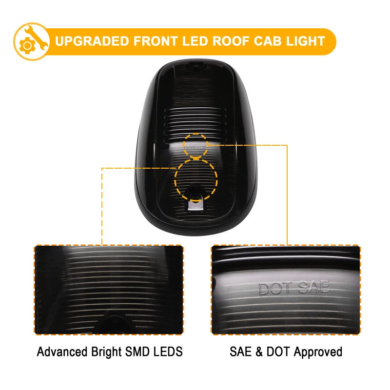 R&F Auto LED Cab Lights 5Pcs Smoked Cab Roof Marker Lights Compatible with Ram 1500 2500 3500 (2003-2018) Pickup Trucks Roof Running Lamps - Image 3