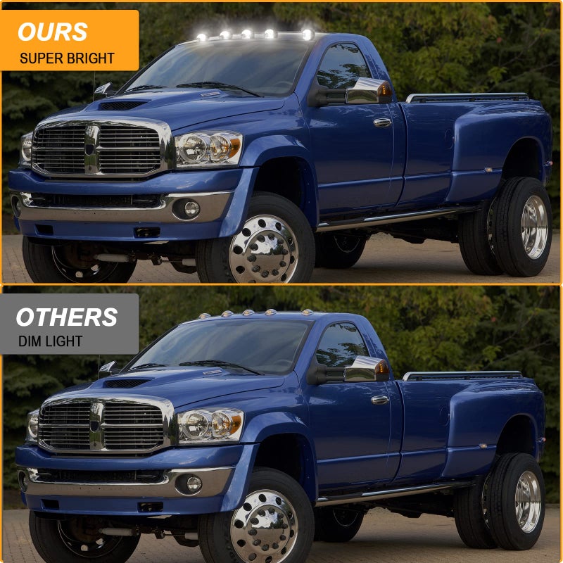 R&F Auto LED Cab Lights 5Pcs Smoked Cab Roof Marker Lights Compatible with Ram 1500 2500 3500 (2003-2018) Pickup Trucks Roof Running Lamps - Image 2