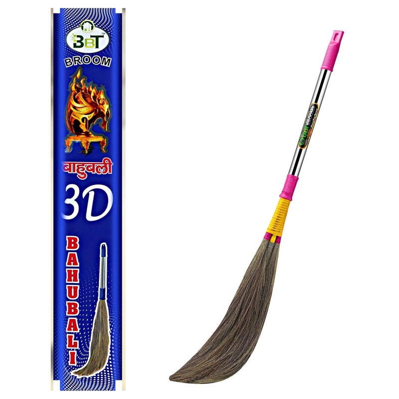 BBT Traditional Phool Jhadu for Home Cleaning – Long Handle Eco-Friendly Grass Broom Stick for Daily Floor Sweeping – Lightweight & Durable (BAHUBALI 3D) - Image 1