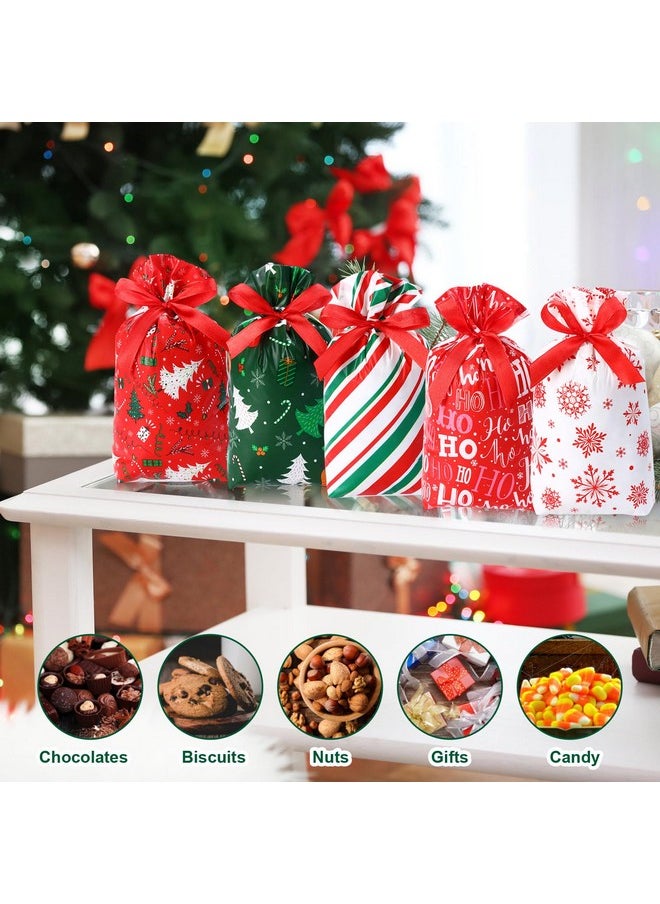 Containlol - 50 Pcs Christmas Drawstring Gift Bags Christmas Party Favor Bag Xmas Goodie Bag Merry Christmas Snack Bag Drawstring Christmas Bag For Gifts Candy Wrapping Xmas Tree Snowflake Party Favors - Image 1