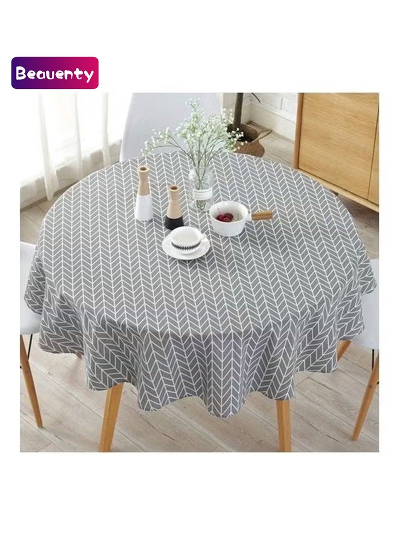 Beauenty Round Stripe Table Cover Cotton GreylWhite 150cm - Image 1