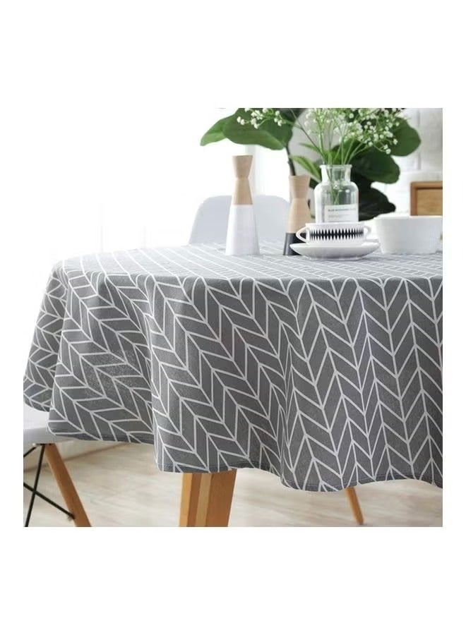 Beauenty Round Stripe Table Cover Cotton GreylWhite 150cm - Image 2