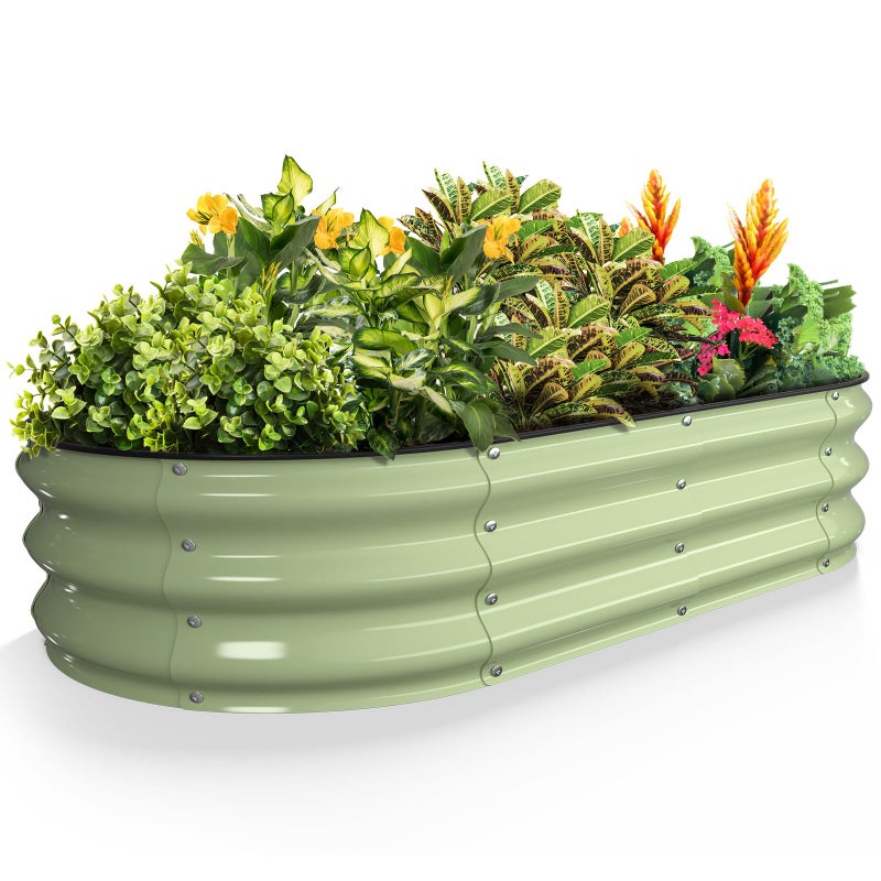 Kesfitt Raised Garden Bed, 4x2x1 FT Galvanized Steel Metal Raised Garden Bed, Oval Open-Bottom Design, 12-Inch Deep for Outdoor Vegetable & Herb Gardening, Fruit Green - Image 1